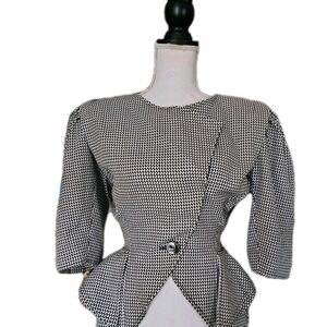 Vintage 80d Black and White Peplum Top